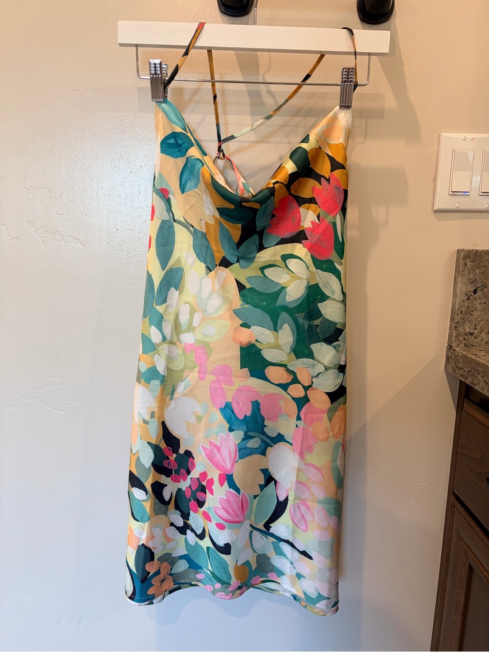 Lulus Elevated Effect Green Multi Floral Satin Halter Slip Mini Dress